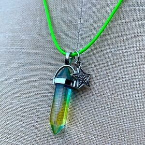 Handmade Blue & Yellow Resin Crystal Star Amulet Necklace